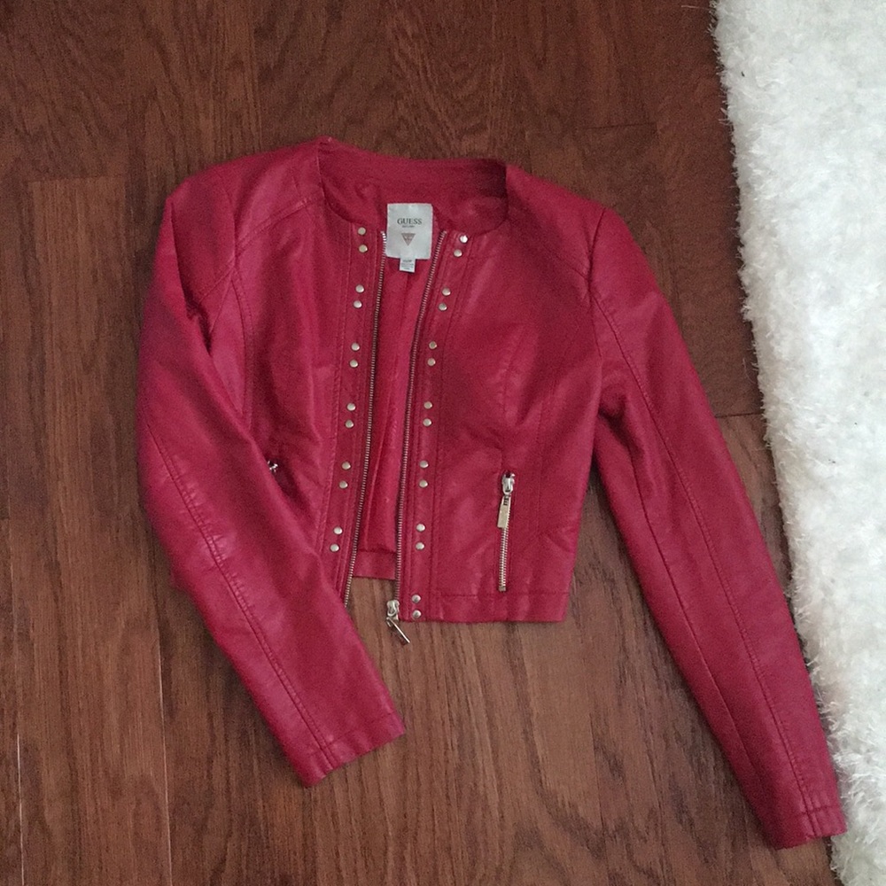 GUESS leather jacket. Red leather jacket